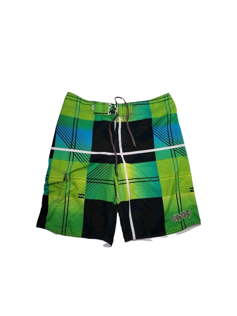 Billabong Men's Green Plaid Boardshorts Size 36 Y2K